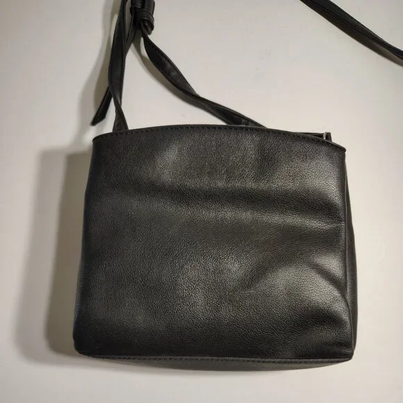 NINE WEST Purse Faux Black Leather Tri Compartment Compact Crossbody Bag - Picture 7 of 14